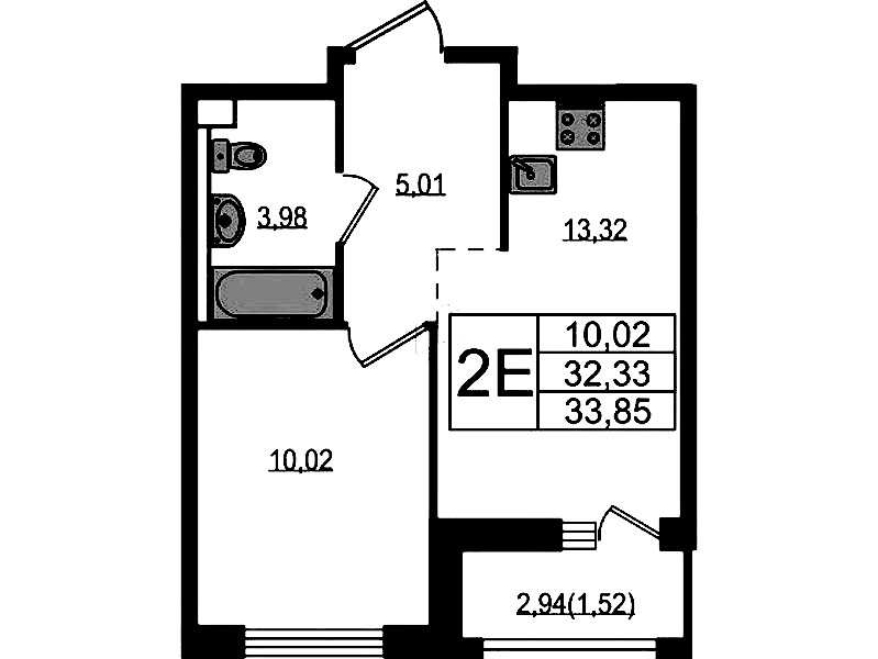 1-комнатная квартира 33.85 м², 4/15 эт., ЖК «Южная Нева»